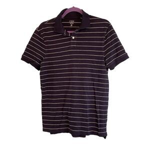 J. Crew Slim Fit Striped Polo Shirt Navy Blue White Pique Knit Short Sleeve M